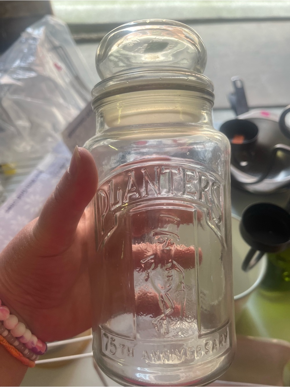Planter’s Clear Glass 75th Anniversary Candy Jar